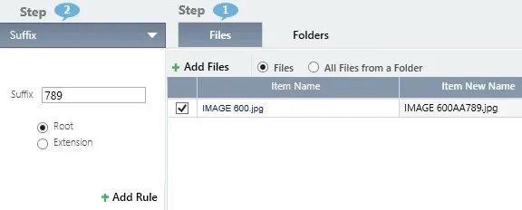 add a suffix to bulk rename files using easy file renamer